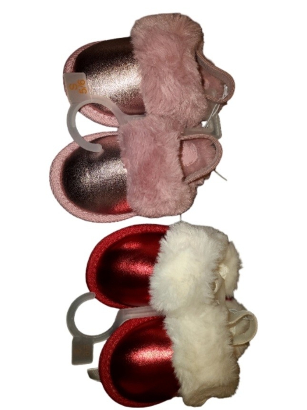Set of 2 Baby Faux Fur Booties - Pink and Red